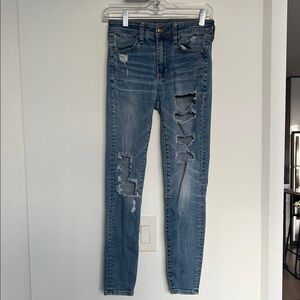 American Eagle Outfitters Ripped Blue Skinny Jeans